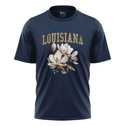 Louisiana Watercolor Magnolia Bouquet T-Shirt | Tee - Navy #1