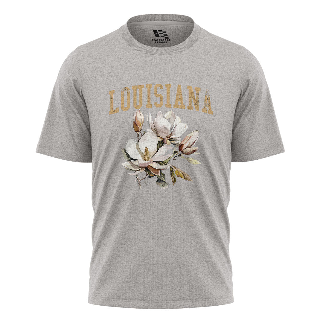 Louisiana Watercolor Magnolia Bouquet T-Shirt | Tee - Sport Grey #1