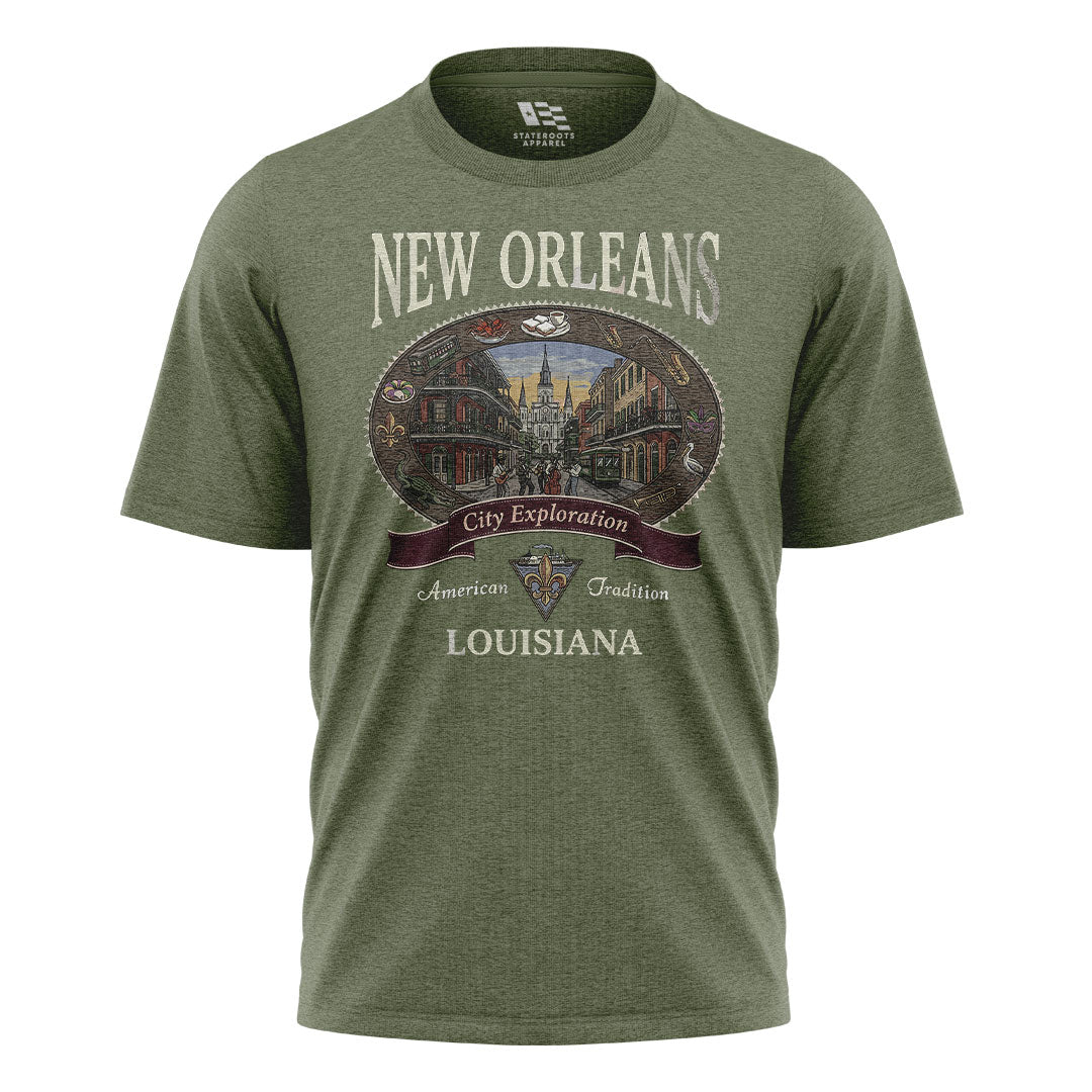 New Orleans French Quarter T-Shirt | City Explore Tee - Military Green #1