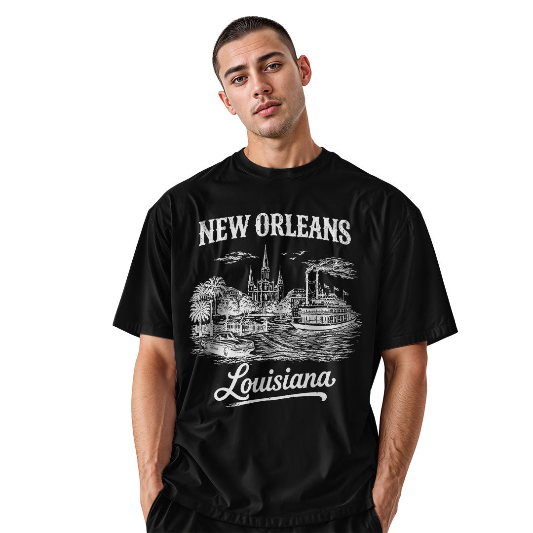 New Orleans Louisiana Skyline T-Shirt | NOLA Tee - Black #2