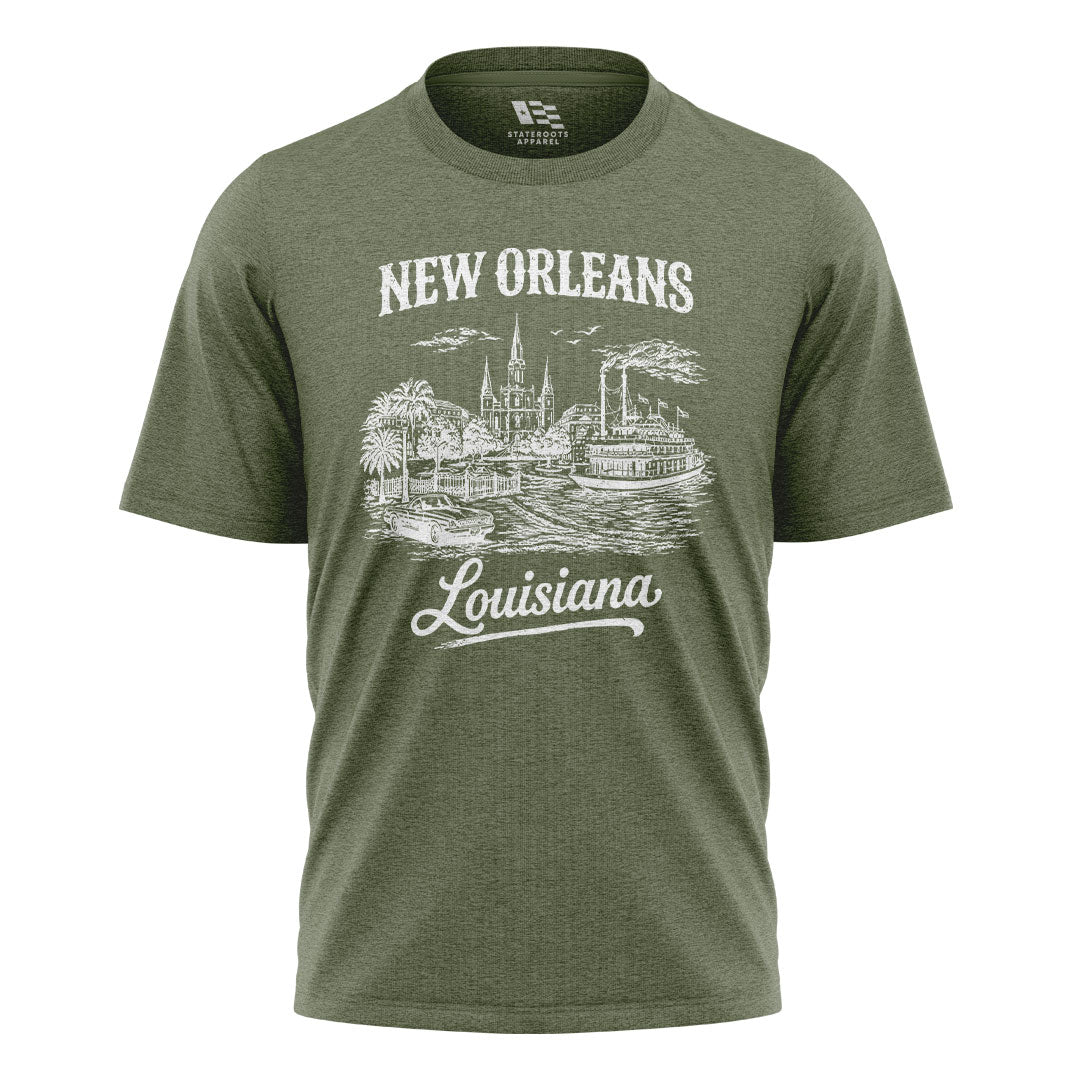 New Orleans Louisiana Skyline T-Shirt | NOLA Tee - Military Green #1