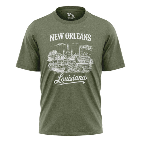 New Orleans Louisiana Skyline T-Shirt | NOLA Tee - Military Green #1