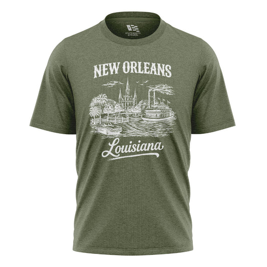 New Orleans Louisiana Skyline T-Shirt | NOLA Tee - Military Green #1