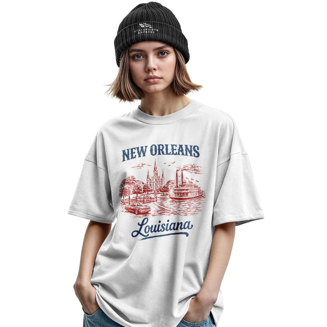 New Orleans Louisiana Skyline T-Shirt | NOLA Tee - Military Green #2