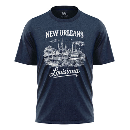 New Orleans Louisiana Skyline T-Shirt | NOLA Tee - Navy #1