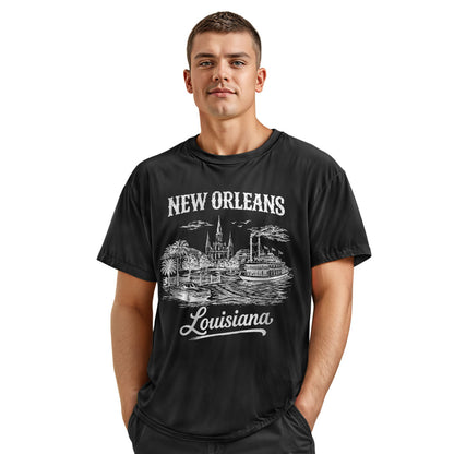 New Orleans Louisiana Skyline T-Shirt | NOLA Tee - Navy #2