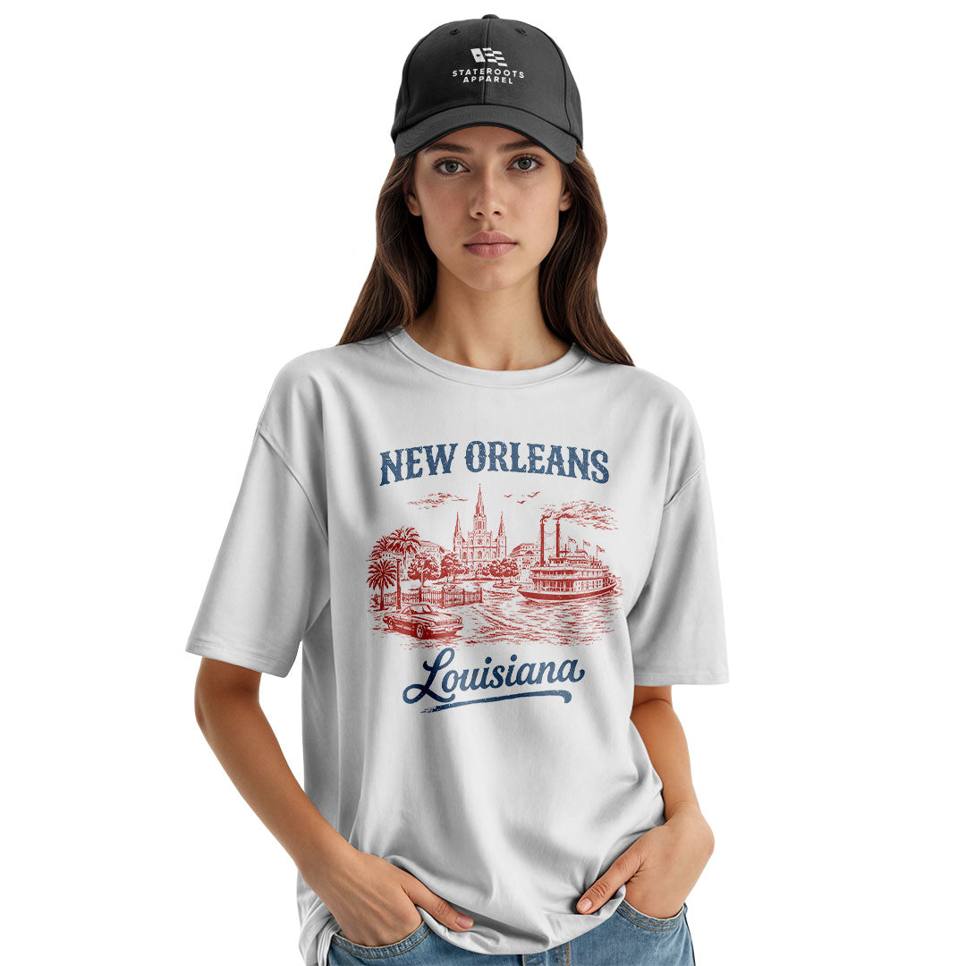 New Orleans Louisiana Skyline T-Shirt | NOLA Tee - White #2