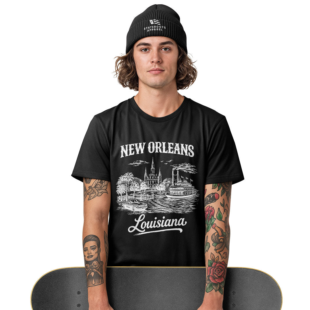 New Orleans Louisiana Skyline T-Shirt | NOLA Tee - White #3
