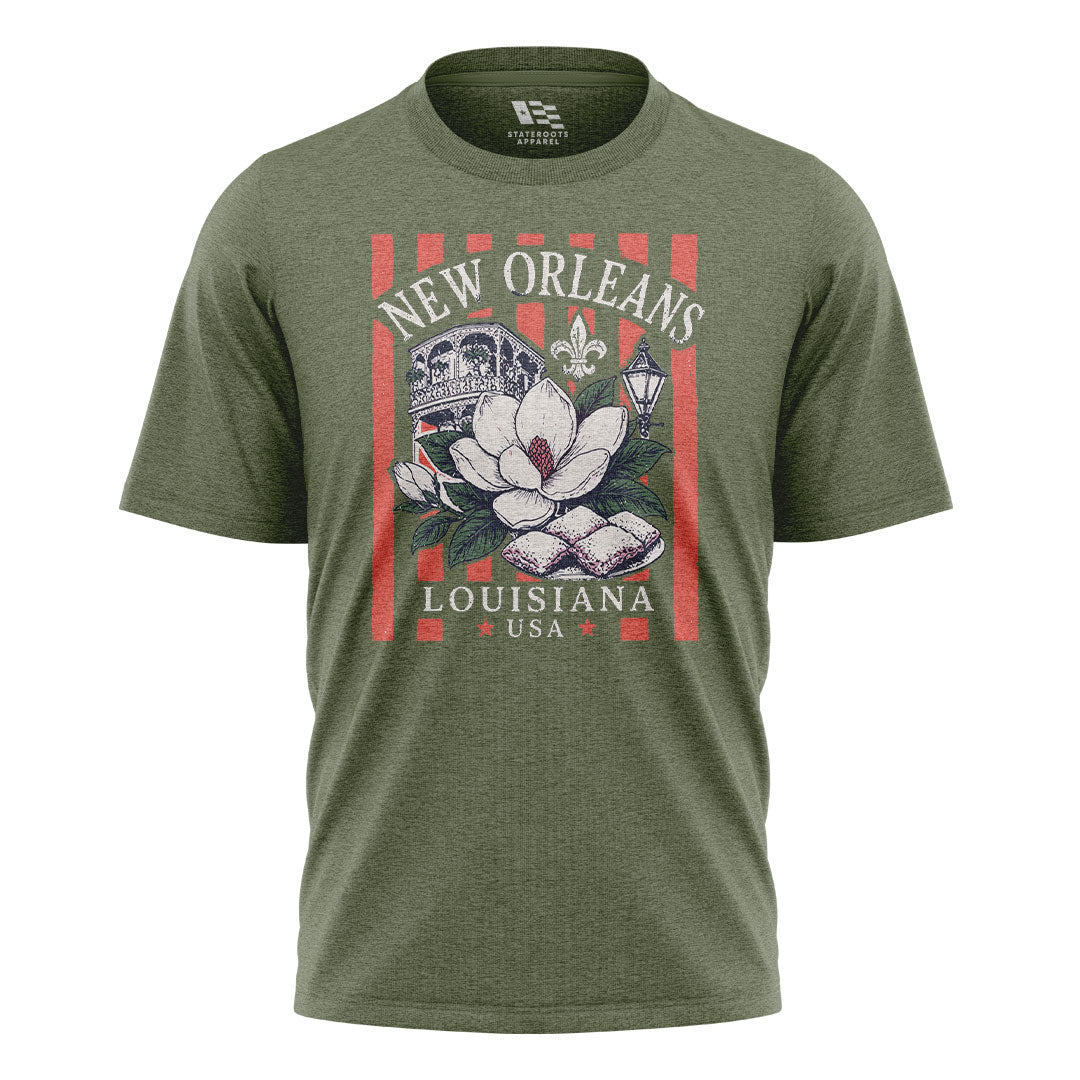New Orleans Magnolia Beignets T-Shirt | NOLA Tee - Military Green #1