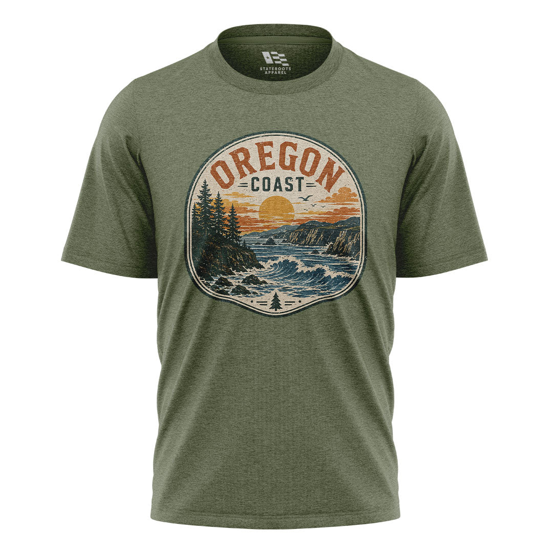 Oregon Coast Badge T-Shirt | Sunset Waves Tee
