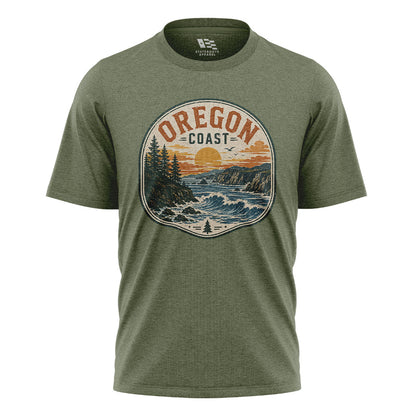 Oregon Coast Badge T-Shirt | Sunset Waves Tee