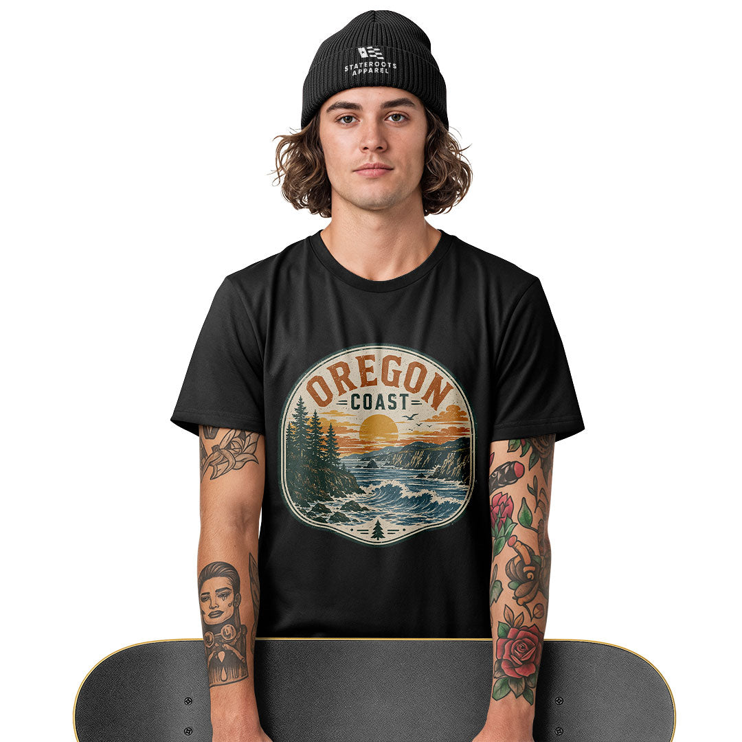 oregon-coast-badge-sunset-tee white