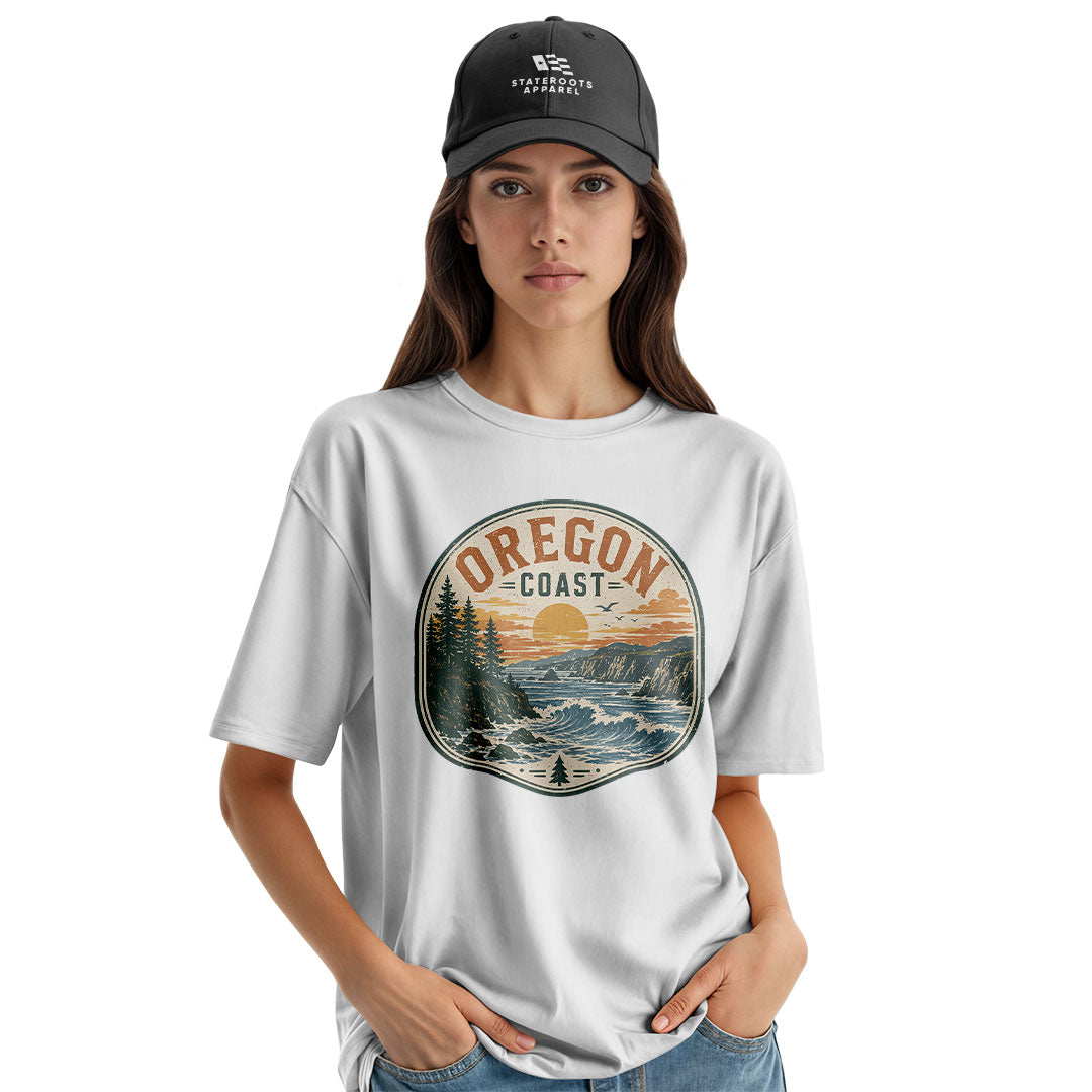 oregon-coast-badge-sunset-tee white