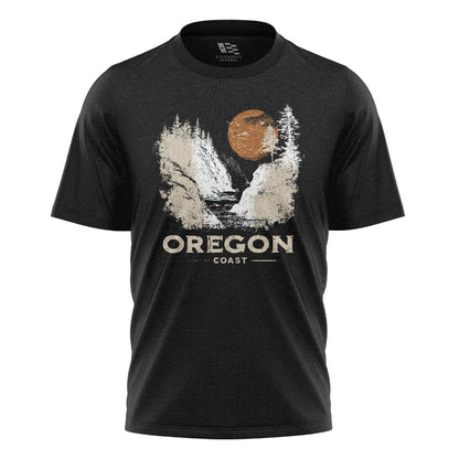 oregon-coast-waterfall-distressed-tee black