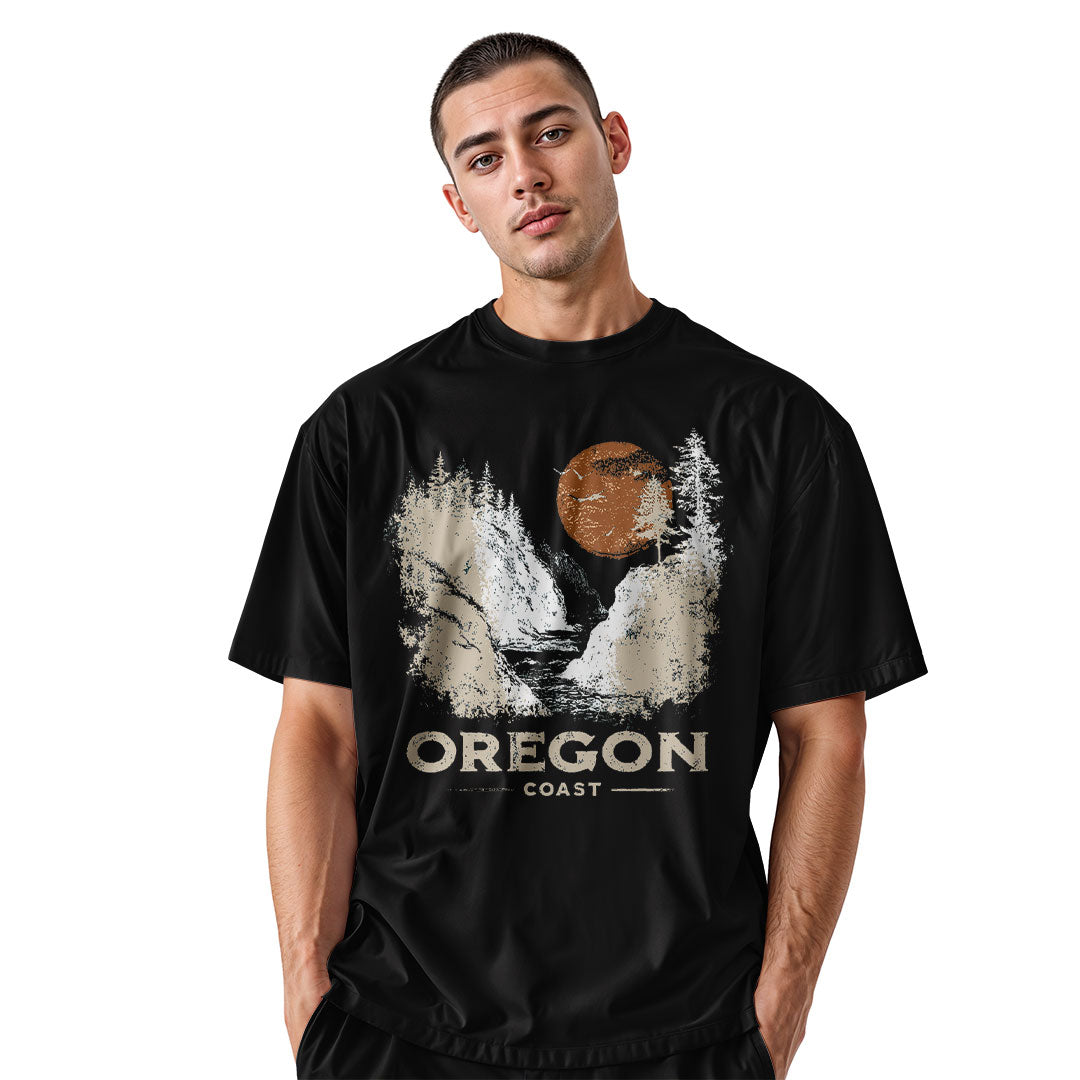oregon-coast-waterfall-distressed-tee black