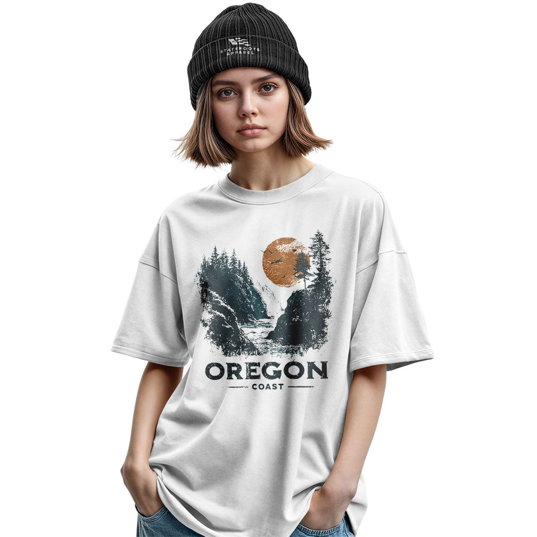 oregon-coast-waterfall-distressed-tee military-green