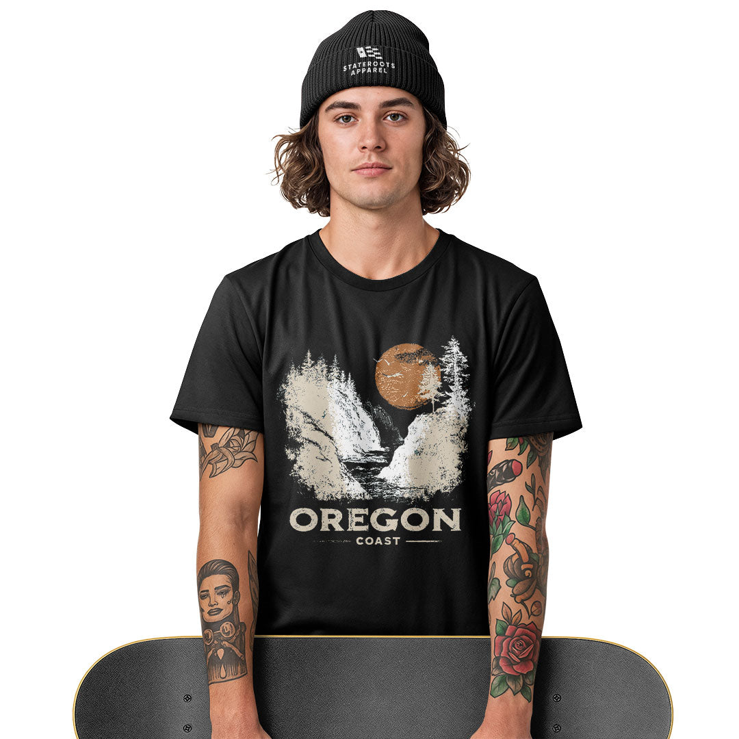 oregon-coast-waterfall-distressed-tee white