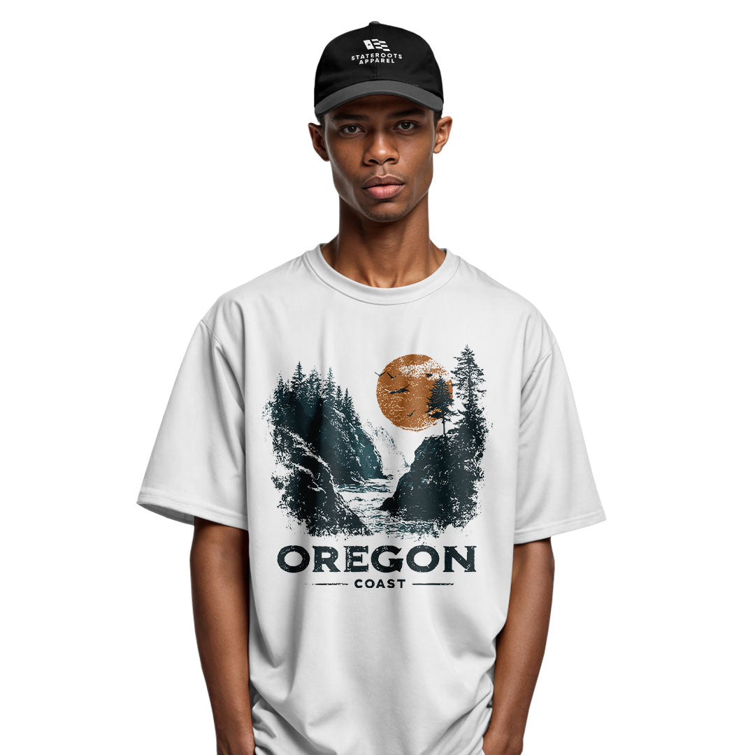 oregon-coast-waterfall-distressed-tee white