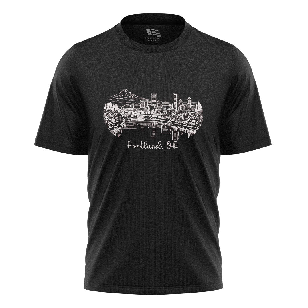 oregon-portland-skyline-line-art-tee black