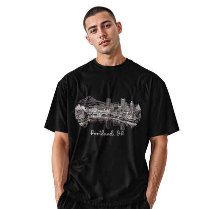 oregon-portland-skyline-line-art-tee black
