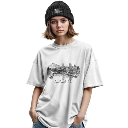 oregon-portland-skyline-line-art-tee military-green