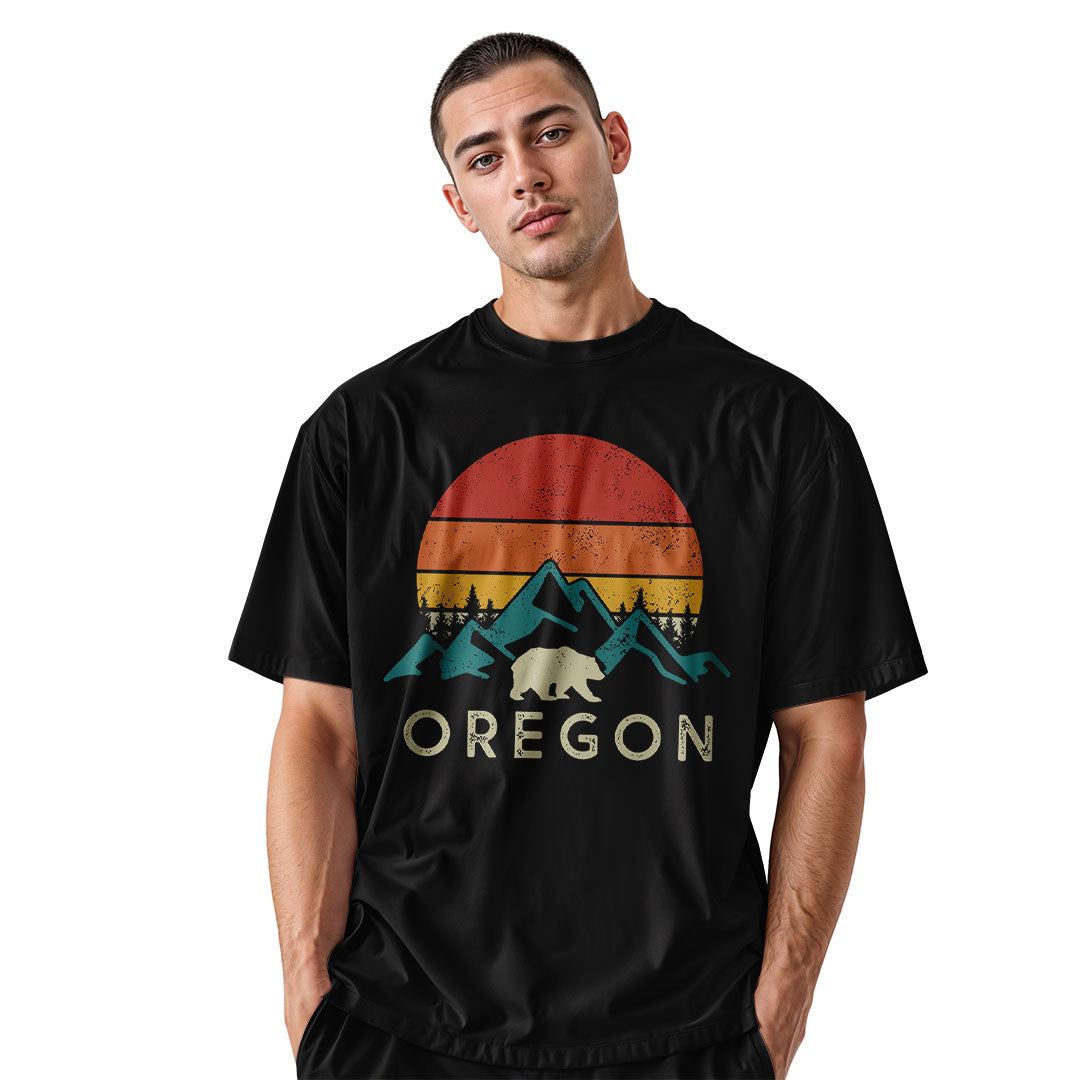 Oregon Retro Sunset Bear Mountains Black lifestyle