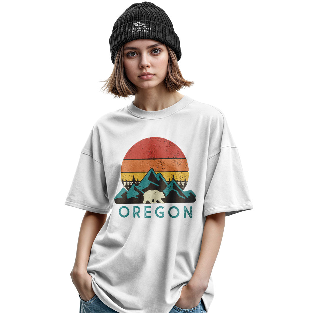 Oregon Retro Sunset Bear Mountains Military Green lifestyle