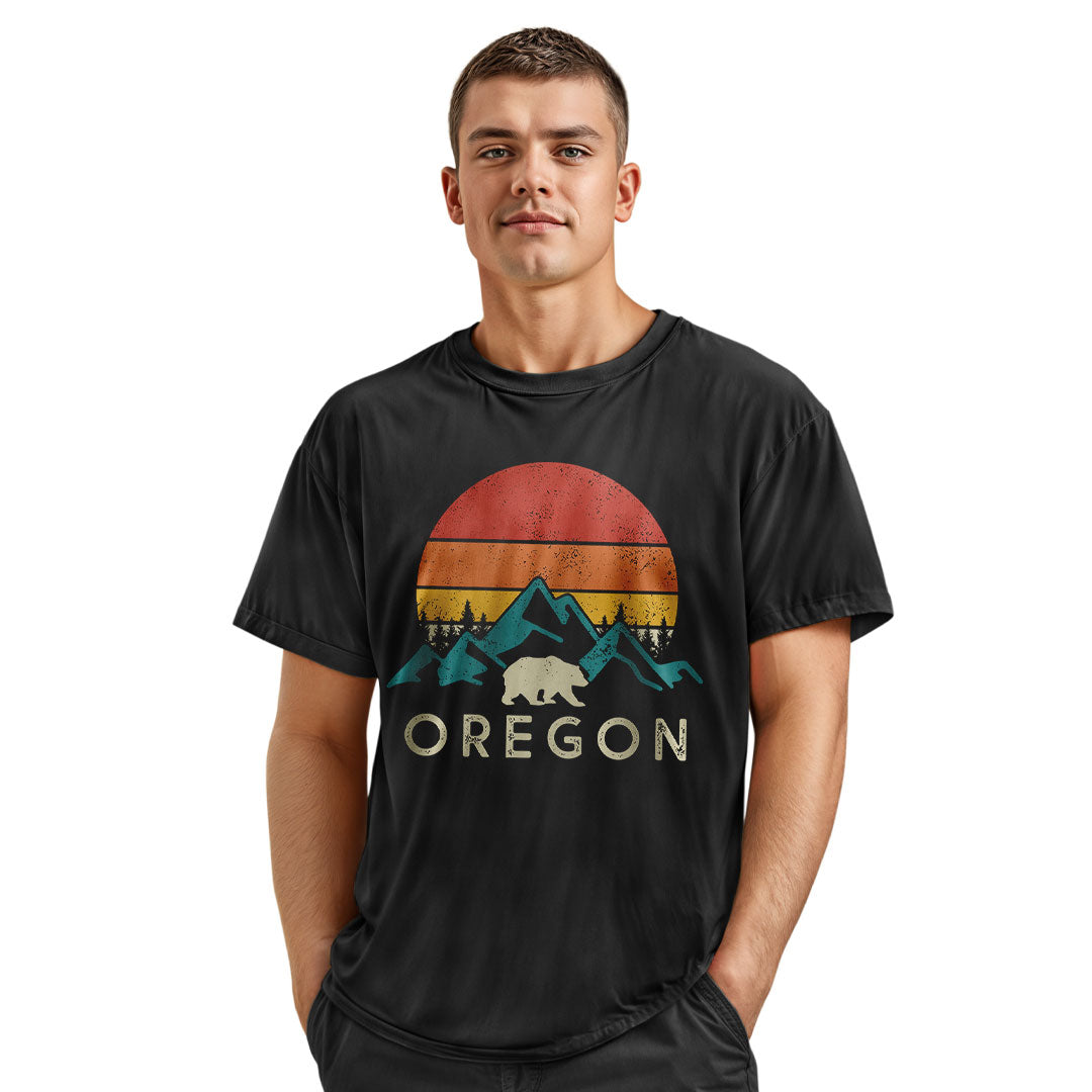 Oregon Retro Sunset Bear Mountains Navy lifestyle