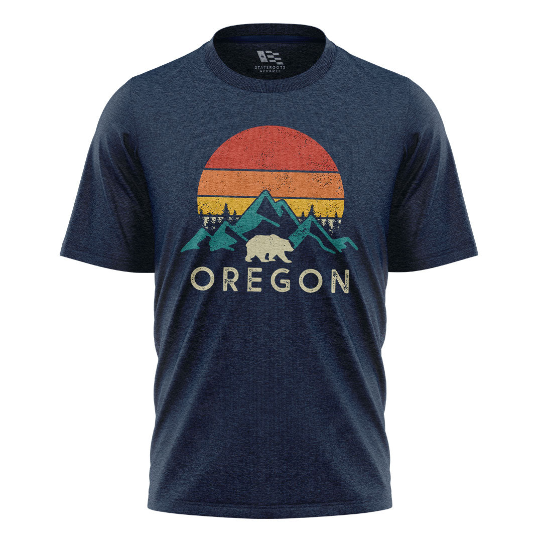 Oregon Retro Sunset Bear Mountains Navy flatlay
