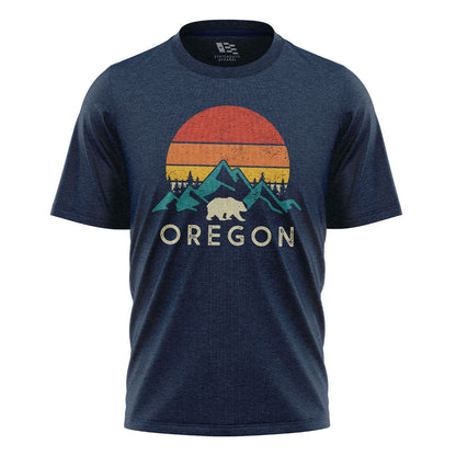 Oregon Retro Sunset Bear Mountains Navy flatlay