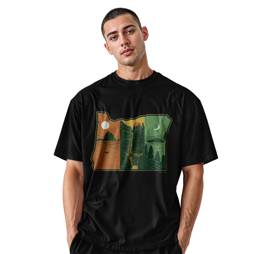 Oregon Three Landscapes State Shape Black lifestyle
