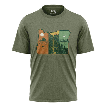 Oregon Three Landscapes State Shape Military Green flatlay