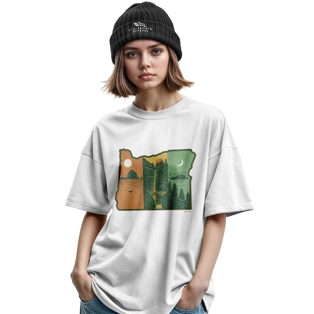 Oregon Three Landscapes State Shape Military Green lifestyle
