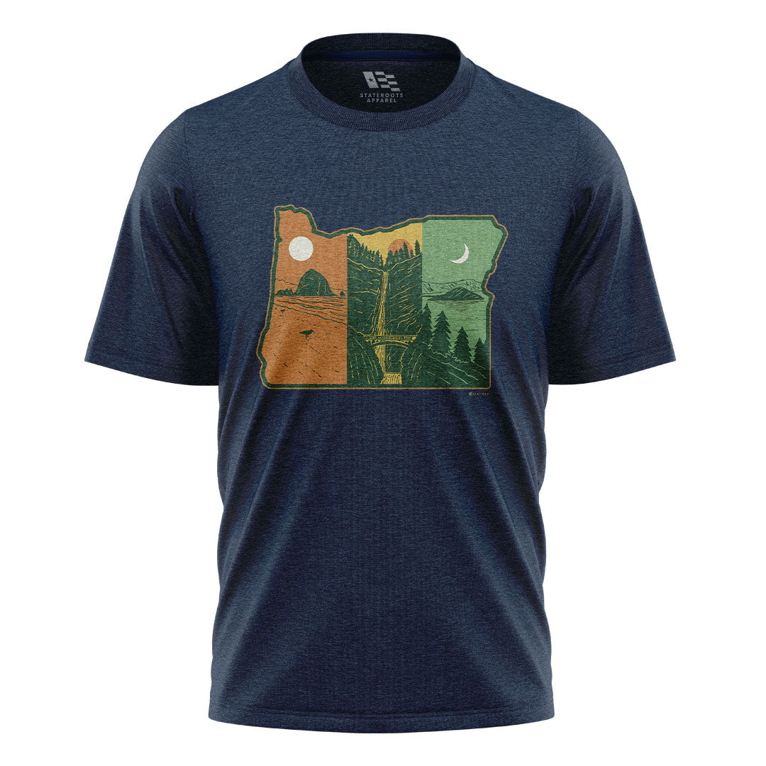 Oregon Three Landscapes State Shape Navy flatlay