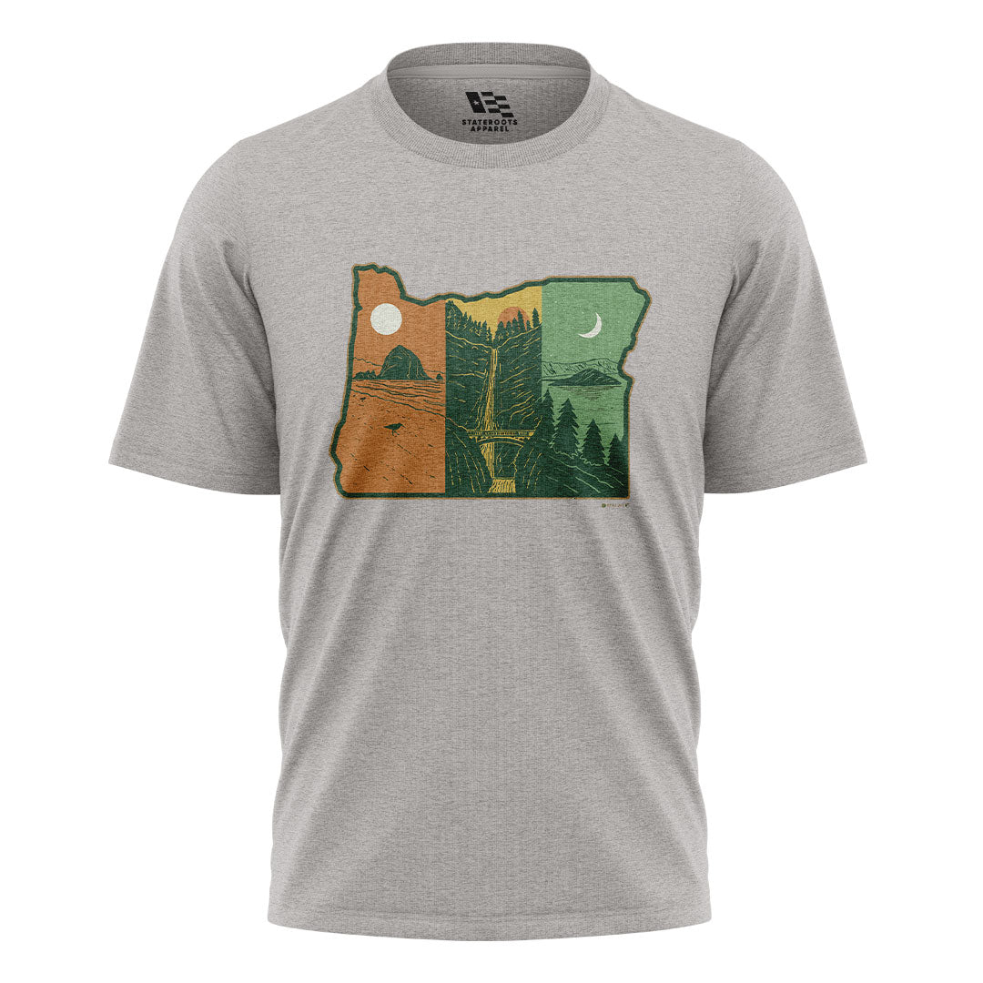 Oregon Three Landscapes State Shape Sport Grey flatlay