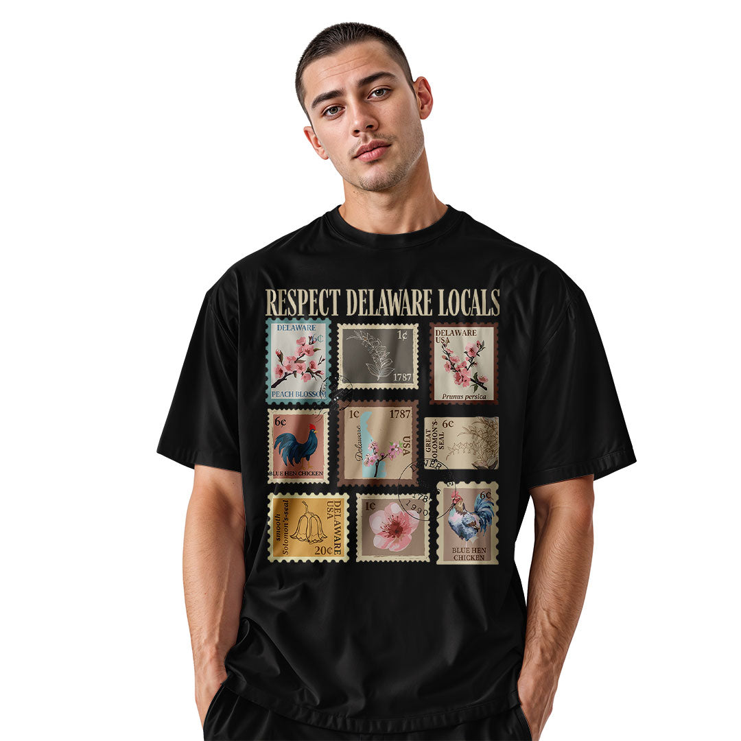 Respect Delaware Locals T-Shirt | Vintage Stamps Tee - black - image 9