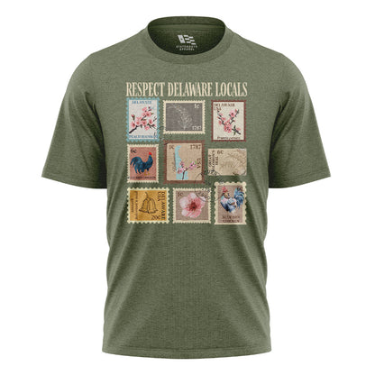 Respect Delaware Locals T-Shirt | Vintage Stamps Tee - military-green - image 1