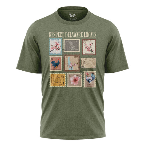 Respect Delaware Locals T-Shirt | Vintage Stamps Tee - military-green - image 1