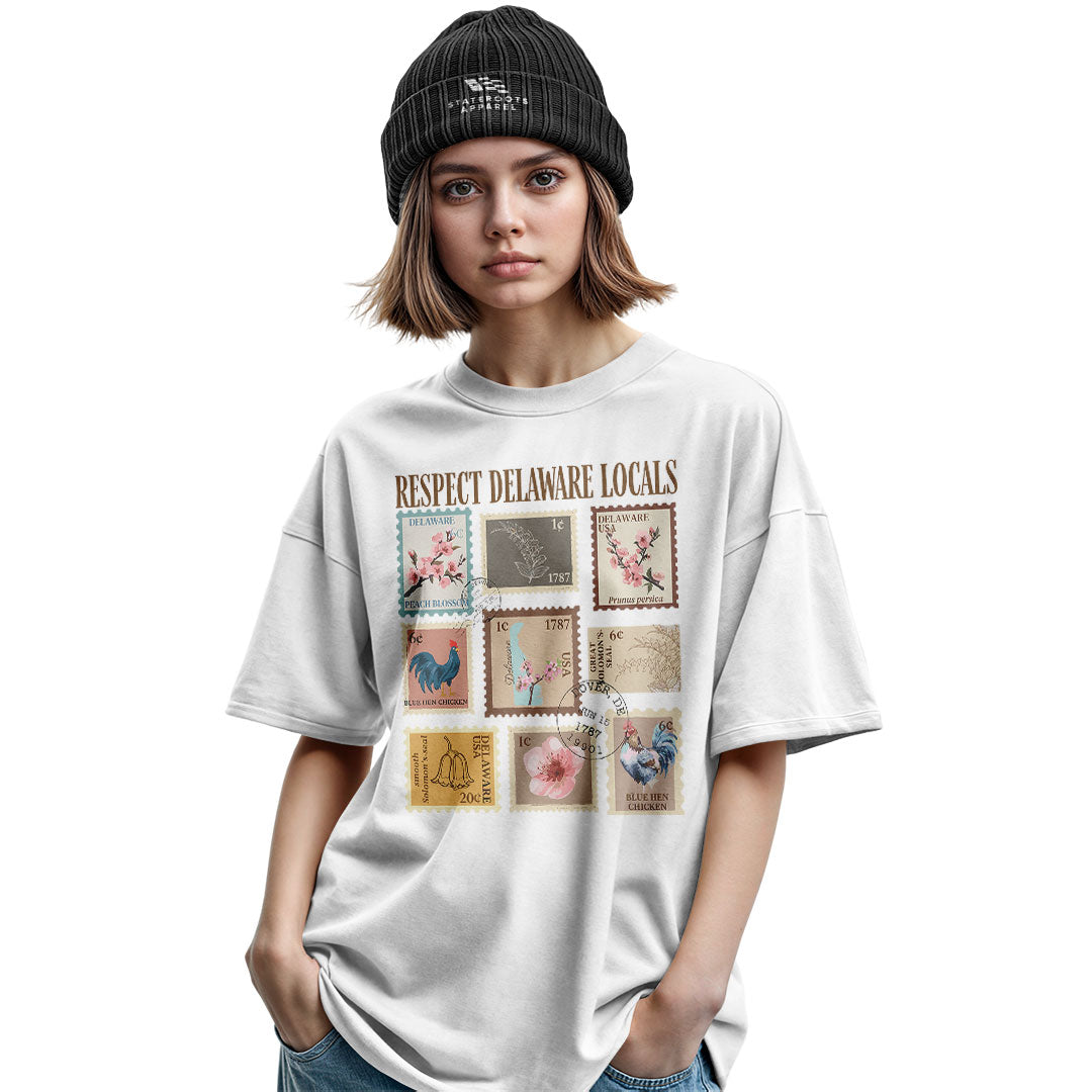 Respect Delaware Locals T-Shirt | Vintage Stamps Tee - military-green - image 7