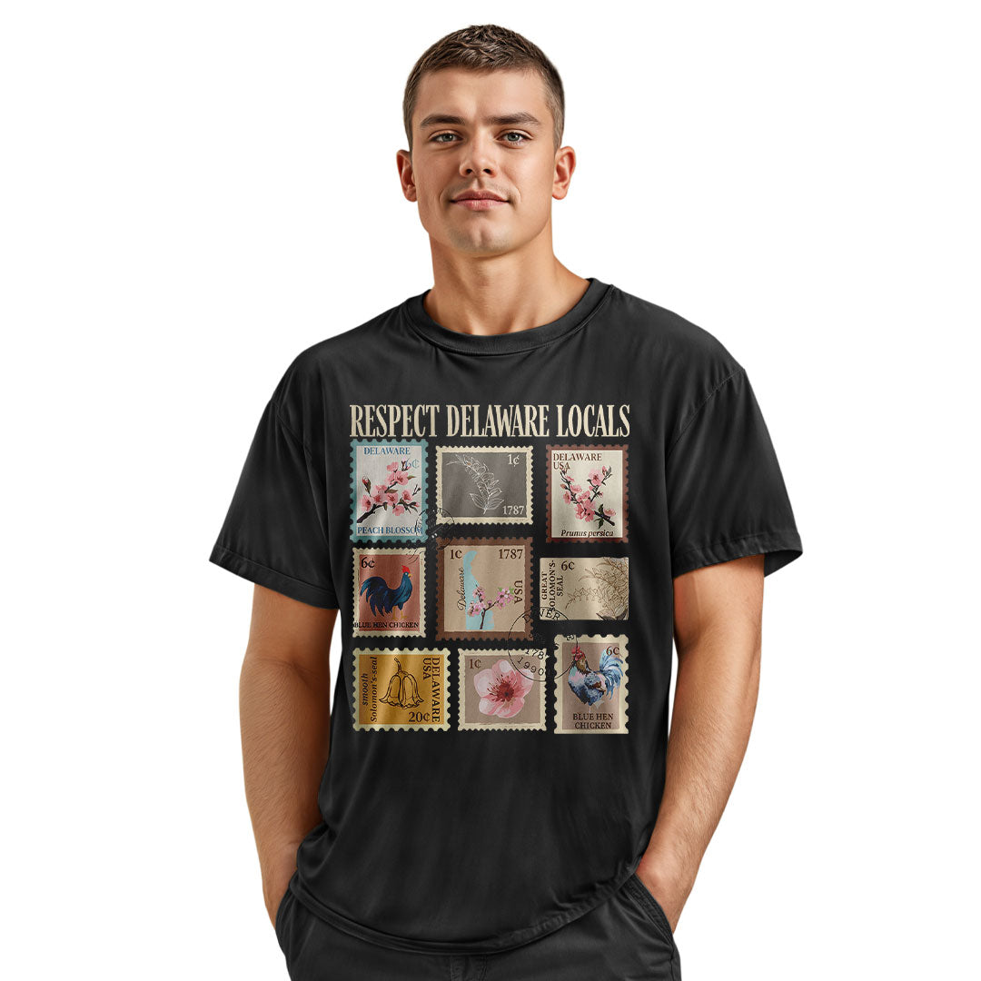 Respect Delaware Locals T-Shirt | Vintage Stamps Tee - navy - image 12