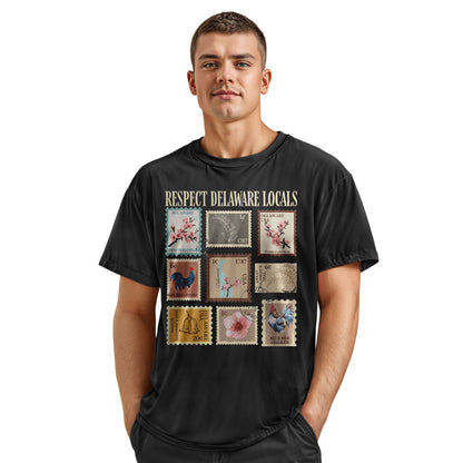 Respect Delaware Locals T-Shirt | Vintage Stamps Tee - navy - image 12