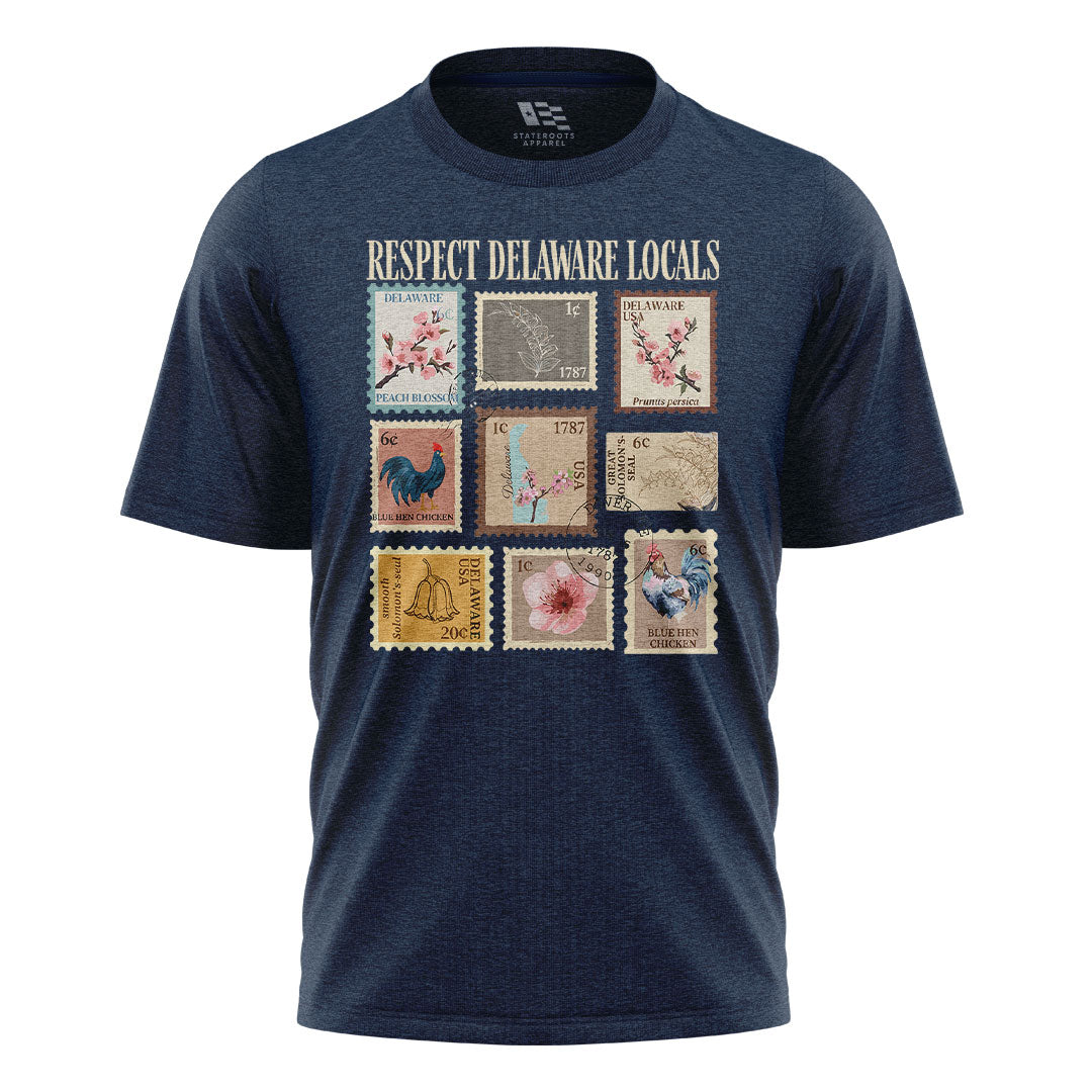Respect Delaware Locals T-Shirt | Vintage Stamps Tee - navy - image 4