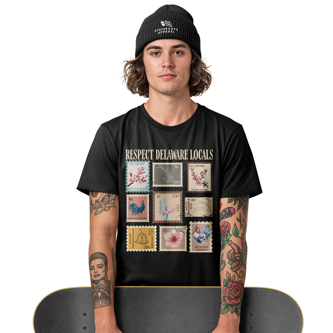 Respect Delaware Locals T-Shirt | Vintage Stamps Tee - white - image 10
