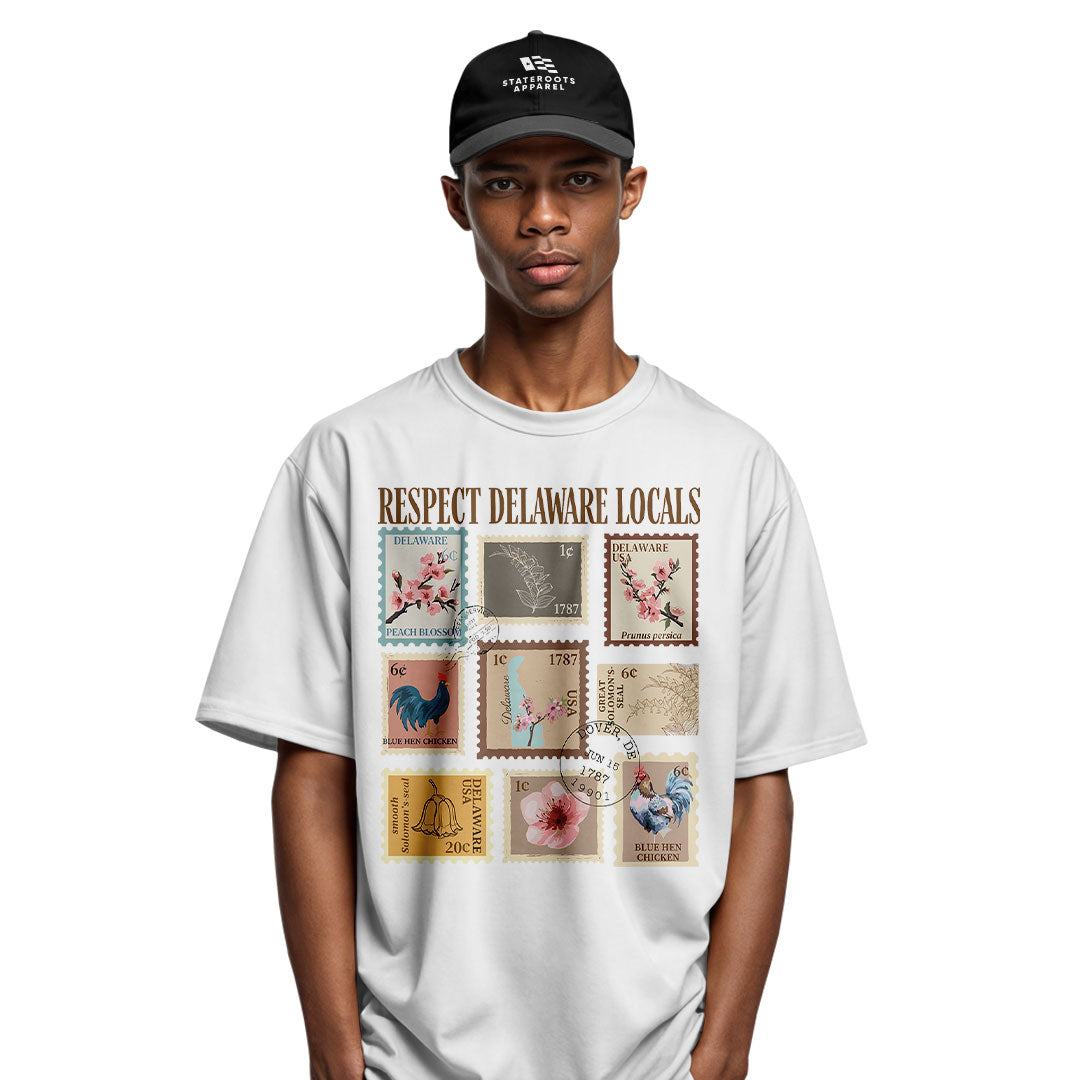 Respect Delaware Locals T-Shirt | Vintage Stamps Tee - white - image 11