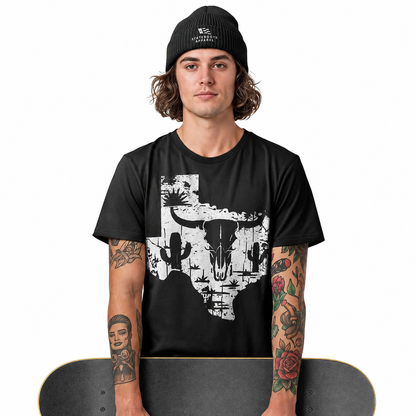 Texas State T-Shirt | Western Longhorn Skull Cactus Desert Tee