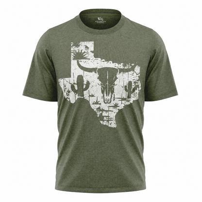 Texas State T-Shirt | Western Longhorn Skull Cactus Desert Tee