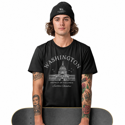 Washington DC Capitol Crest T-Shirt | Justitia Omnibus District of Columbia Tee