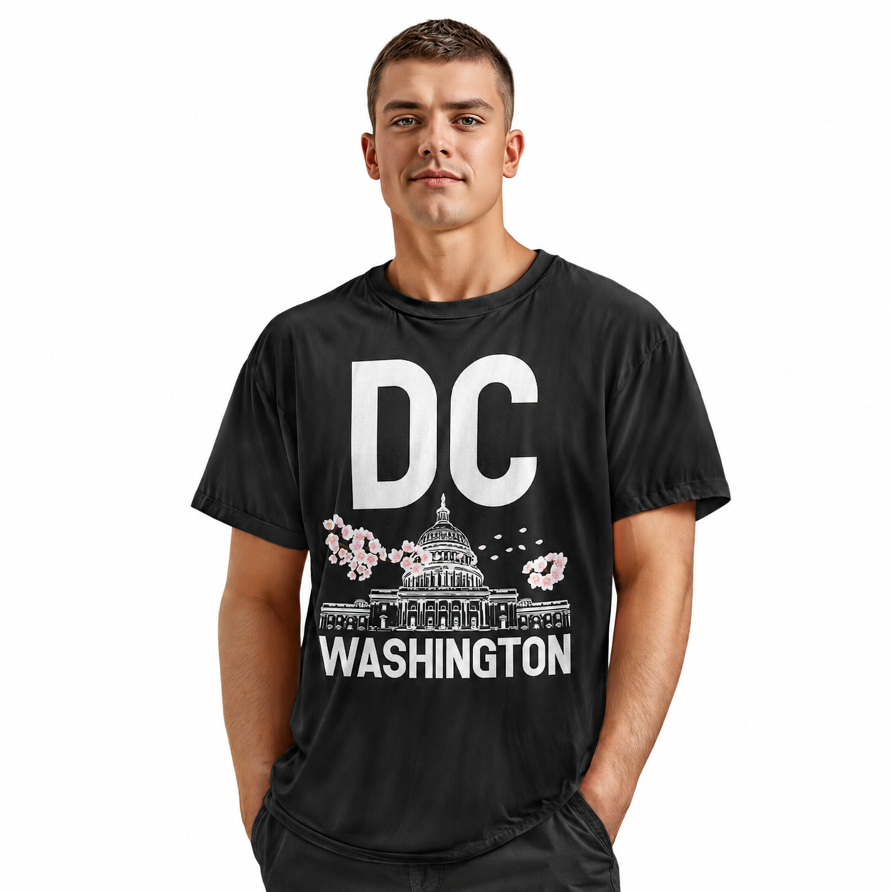 Washington DC Cherry Blossom T-Shirt | Capitol Bold Typography Tee