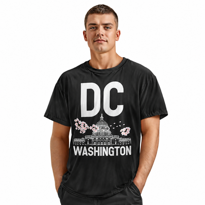 Washington DC Cherry Blossom T-Shirt | Capitol Bold Typography Tee
