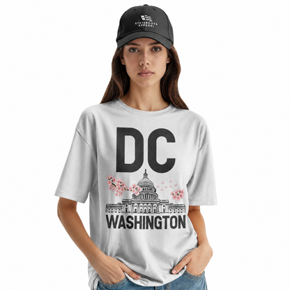 Washington DC Cherry Blossom T-Shirt | Capitol Bold Typography Tee